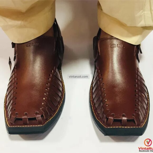 Dark Brown Leather Peshawari Chappal with Durable Sole, Premium Handmade Sandals - Picture 2 of 5